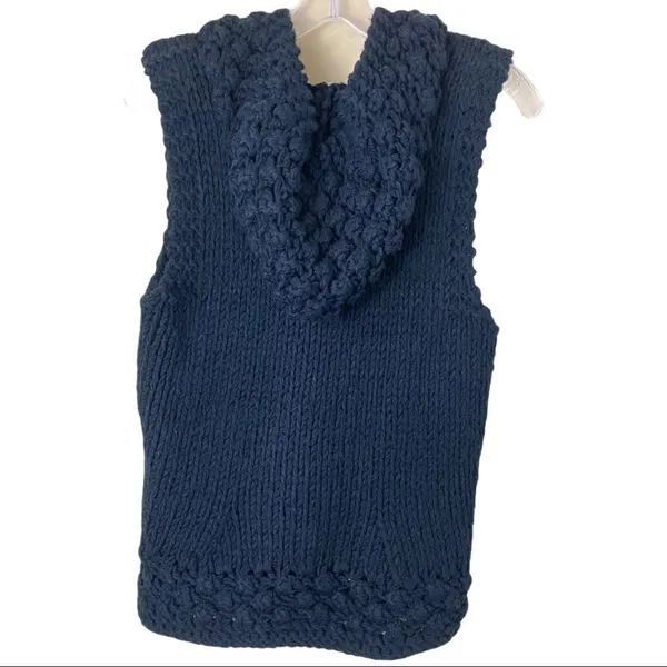 Mur Mur Black Crochet Hooded Sleeveless Vest Small - Image 3