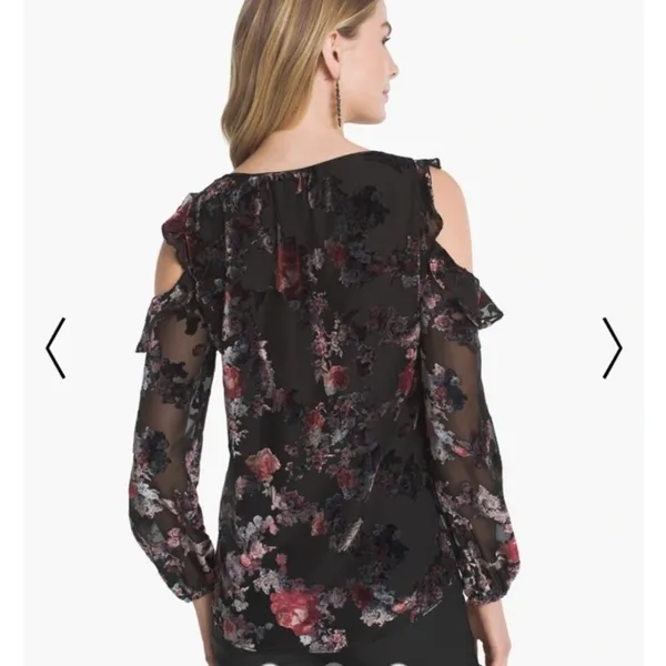 3/$30 White House Black Market | Black Velvet Floral Cold Shoulder Top 4 - Image 9