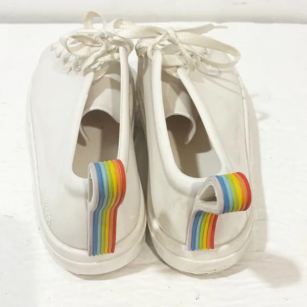 Mel dreamed by Melissa White Rubber White Glossy Shoes‎ w/ Rainbow Tabs Size 7 - Image 4