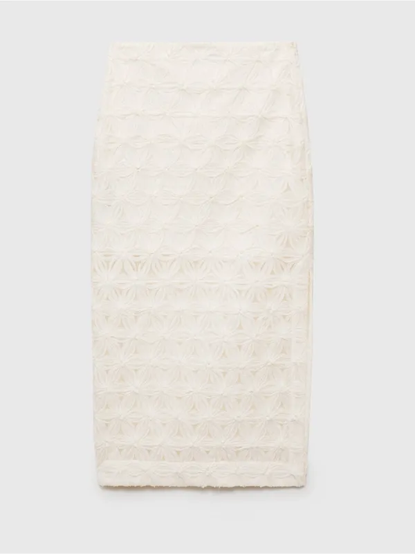 Mango MNG - NWT Cream Floral appliqué Lace Midi Skirt, half lined - Image 7