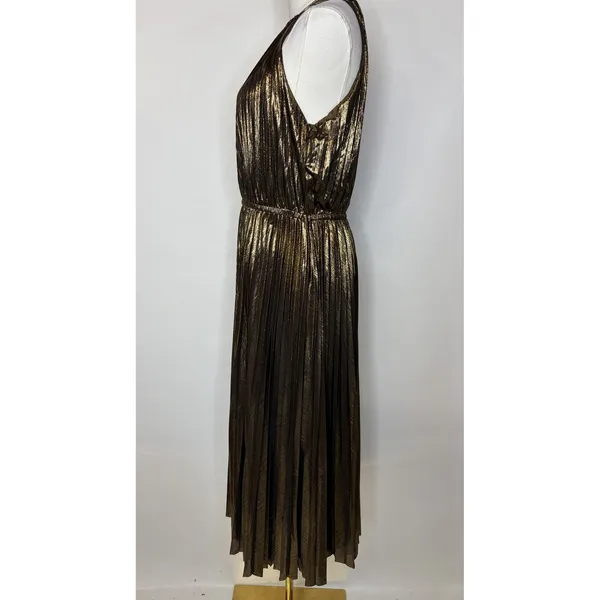 Lucy Paris Metallic Gold Pleated Halter Midi Dress DR3713-2 Small - Image 4