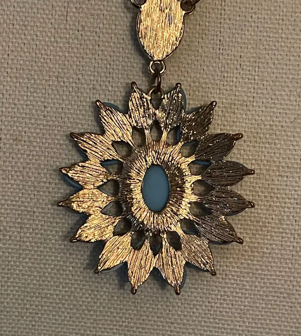 Blue Faceted Flower Statement Necklace - Image 5