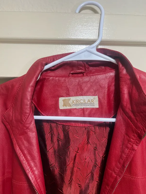 Real Red Leather Jacket Kircilar Size M - Image 3