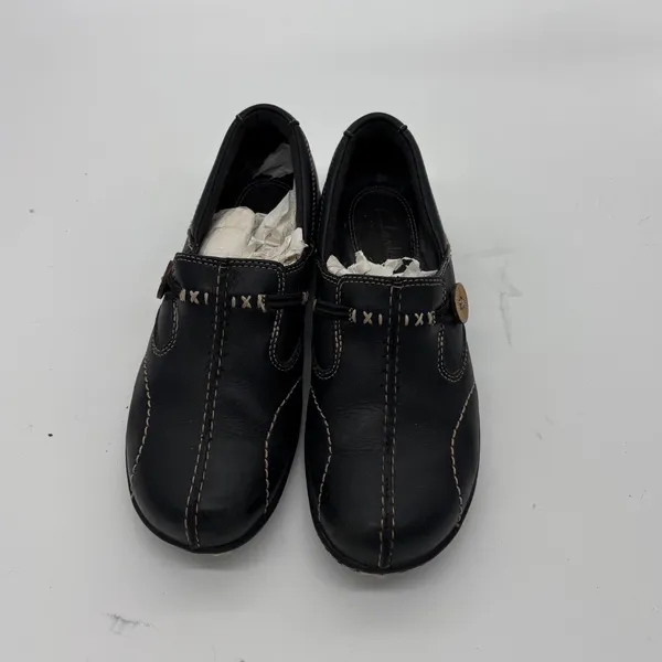 Clarks Womens Black Leather Button Slip On Loafers Shoes Size 5M - Image 3