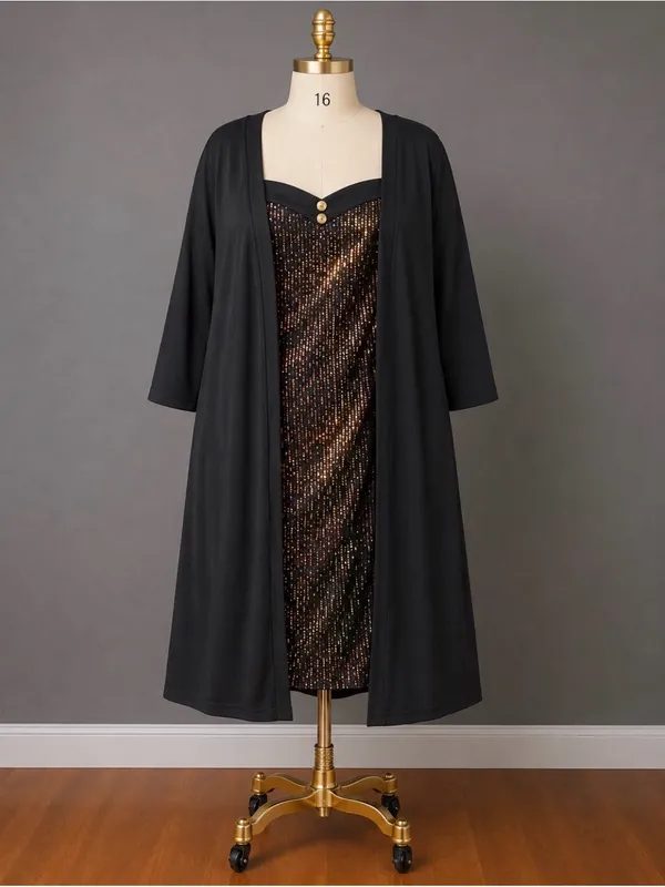 Heart Neckline Patchwork Sequin Button Detail Dress-NWT: Size 14-16 - Image 4
