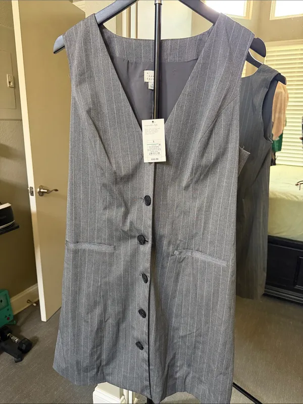 a new day Gray Pinstripe V-Neck Button Front Dress - Image 2