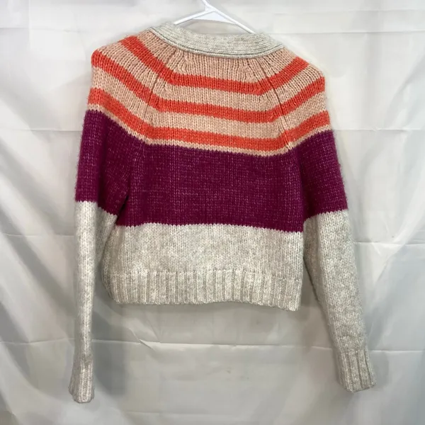American Eagle women's cream striped button front v-neck‎ thick wool sweater S - Image 7
