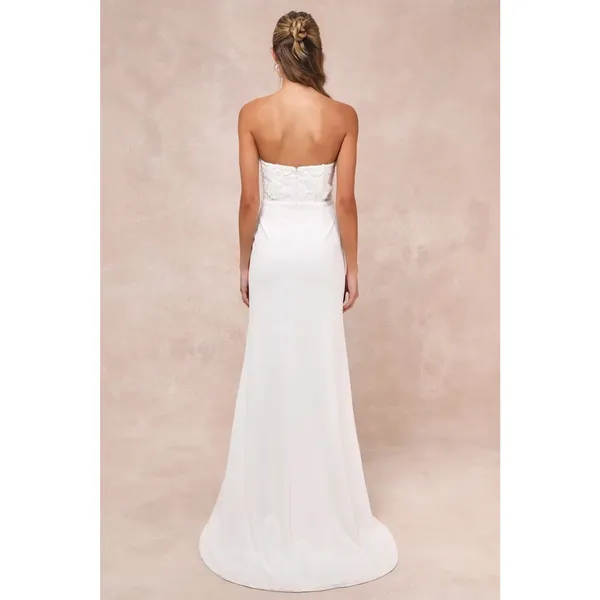 Lulus Refined Glow White 3D Embroidered Sequin Strapless Maxi Dress Bridal Small - Image 4