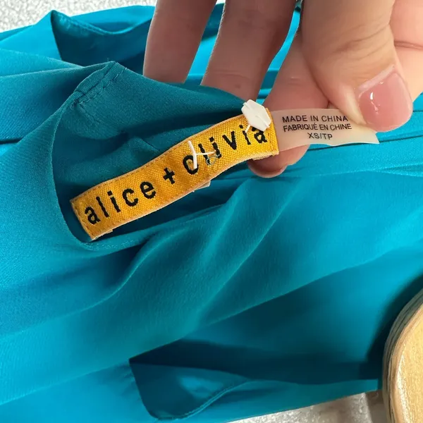 Alice + Olivia Silk Racerback Mini Dress Womens XS Aqua Blue Summer Resort Beach - Image 6