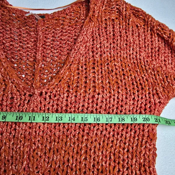 Free People Chunky‎ Knit Tunic Sweater Orange Red Marled V-Neck Oversized Small - Image 7