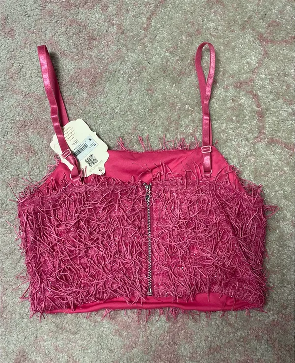 Altar'd State Crop Sparkle Top pink fringe - Image 2