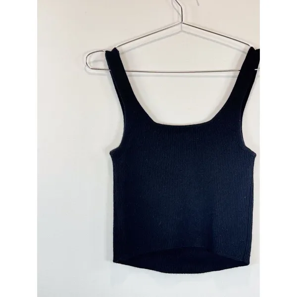 Reformation Women Top Black Julia Ribbed Sweater Tank Cashmere Square Neck Small - Image 7