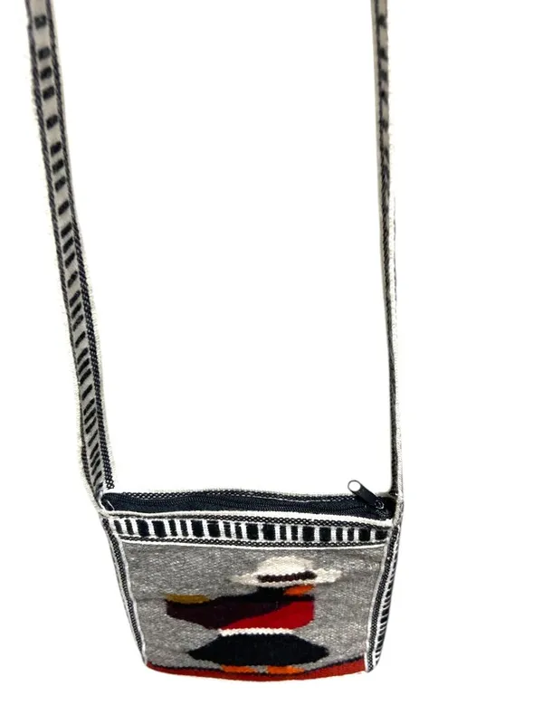 Handmade Wool Mexican Mini Crossbody Bag Gray One Size Coastal Festival Hippie - Image 6