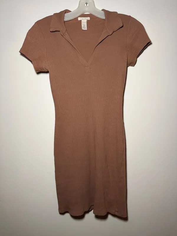 brown ribbed polo-style mini dress Golf Full Tilt Collared Women’s Small - Image 2
