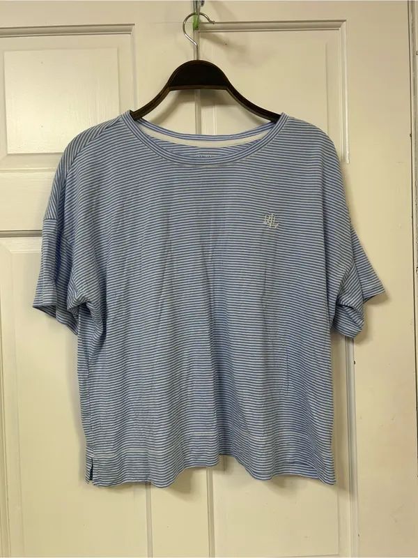 Lauren Ralph Lauren Light Blue & White Striped Short Sleeve Tee - Image 2