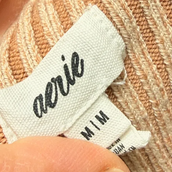 Aerie Knit Tube Top Tan Cream Sweetheart Neck‎ Ribbed Strapless Bodice Medium - Image 3