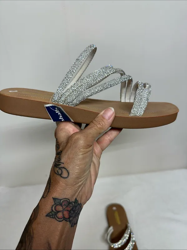 Cushionaire Silver Rhinestone Multi-Strap Slide Sandals - Women - Image 2