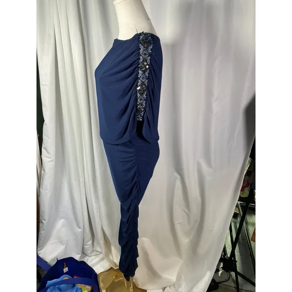 Midnight Velvet Womens Navy Blue Embellished Ruched Evening Gown‎ Dress Size 6 - Image 2