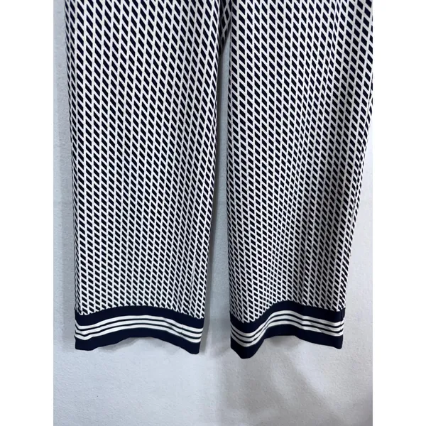Talbots 2 Navy White‎ Blue Geometric Print Wide Leg Pants Women's Career Chic - Image 2