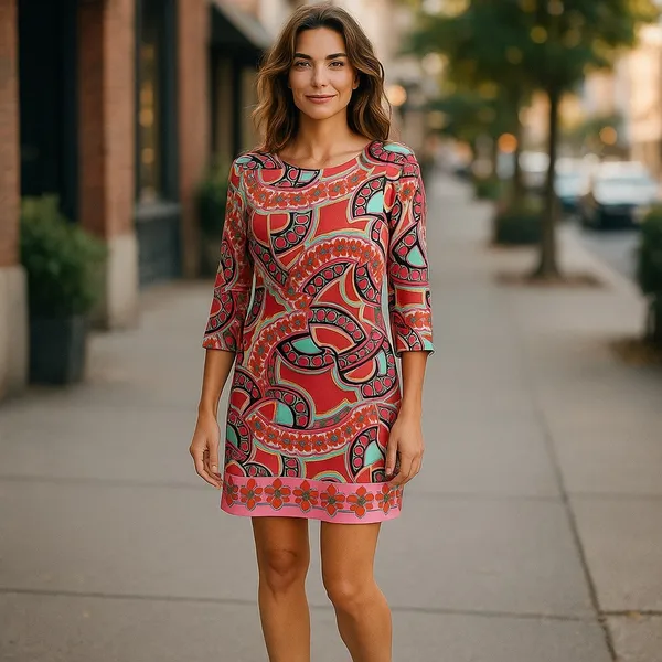 Tracy Negoshian Womens Dress Sz S Bodycon Dolman Sleeve Rust Orange‎ Peach Green - Image 2