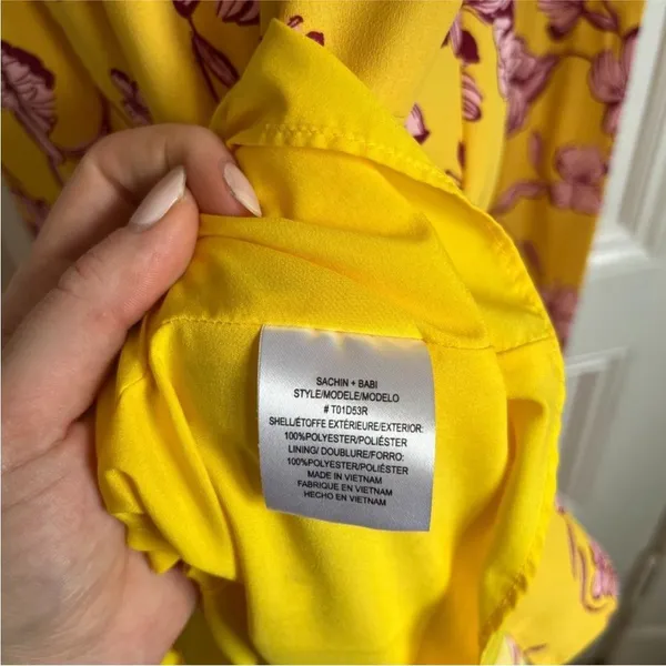 Anthropologie Sachin & Babi Yellow Flutter Sleeve Floral Print Maxi Dress Size 8 - Image 10