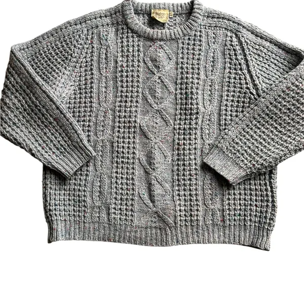 Gaeltarra Blue fisherman cable knit wool sweater hand loomed Ireland Size 42 - Image 2