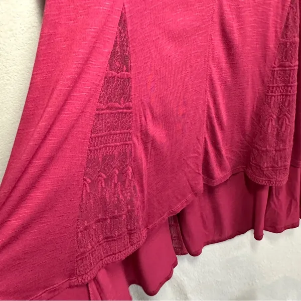 Hannah Top Women's XL Fuchsia Short Sleeve Lace Hi Low Swing Lightweight Rayon - Image 2