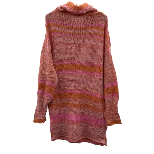 Free People Candy Stripe Pink Orange Knit Long Sleeve‎ Cowl Neck Tunic Sweater M - Image 6