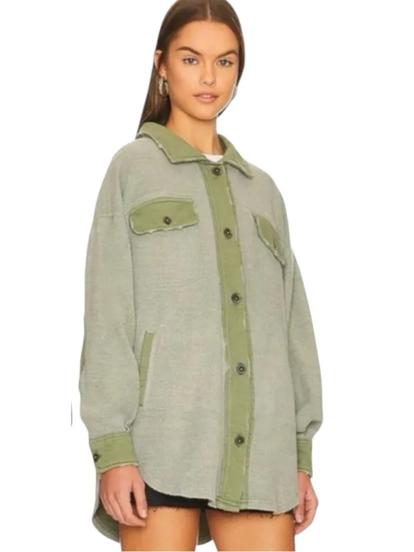 Free People Oversized Ruby Jacket in Jaded Shacket Grunge 90s Distressed Small - Image 2