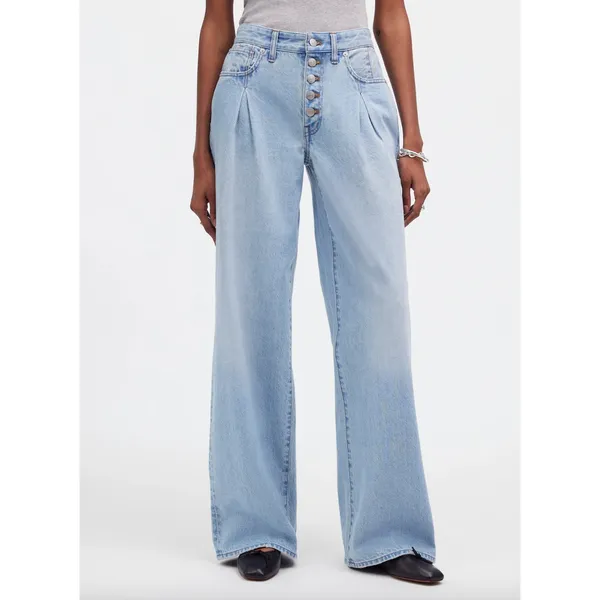 Madewell Superwide Leg Jeans Cather Wash Button Front Blue High Rise US 26 NWT - Image 2