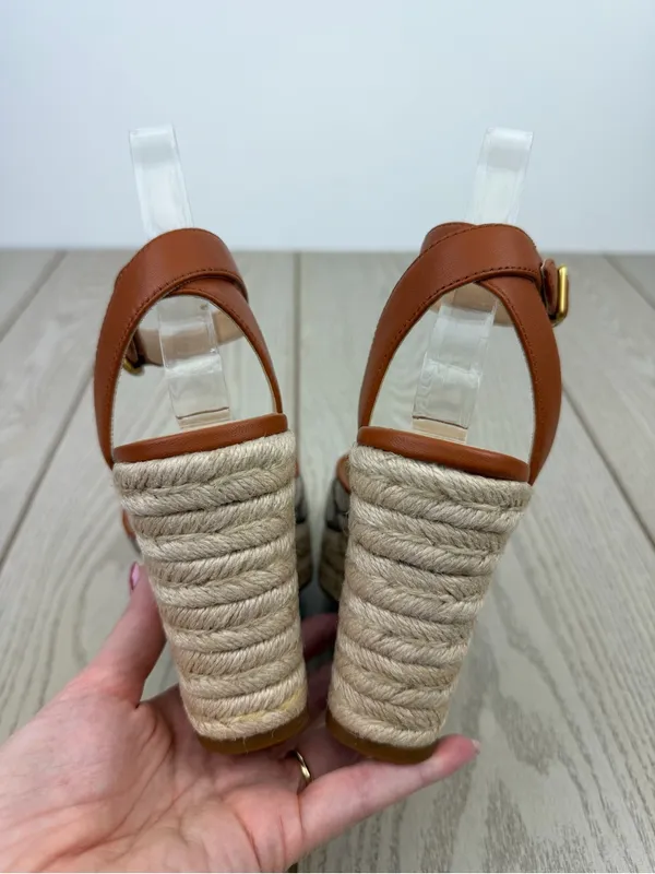 Coach Women's Signature Jacquard Espadrille Wedge Sandals 6.5B Cocoa Amber $175 - Image 6
