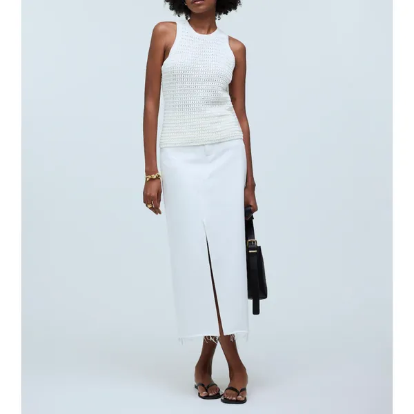 Madewell Crochet Knit Crewneck Sweater Tank Cotton Vest Bright Ivory XS NWT - Image 2