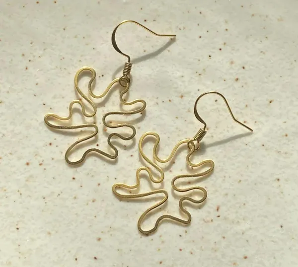 Handmade unique retro vintage hippie fairy boho funky style irregular shaped brass earrings☀️ - Image 4