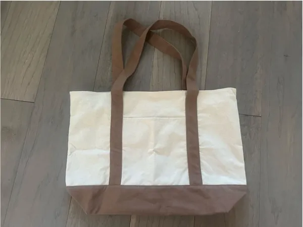 Women's Beige and Brown Canvas Tote Bag, One Size - Image 3