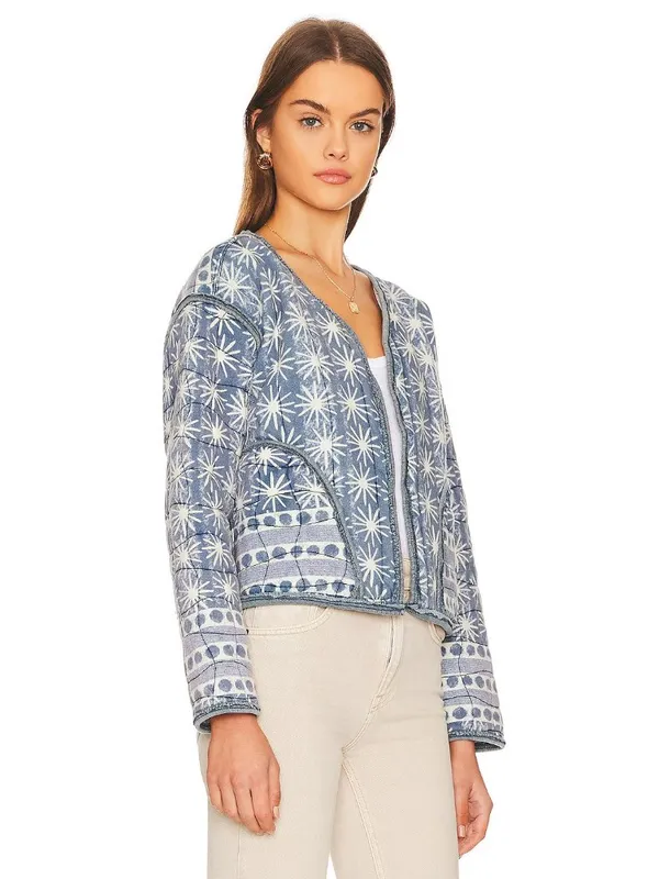 NWT Free People Kara Quilted Cardi Jacket in Pacific Combo Open Front S - Image 2