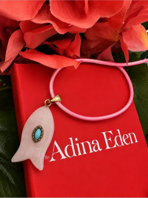 Revolve x Adina Eden Pink Quartz Fish Pendant Faux Leather Rope Necklace Pink - Image 6