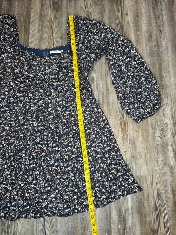 Lush Womens Navy Square Neck Floral Mini Dress Puff Sleeves Elastic Cuff XL - Image 8