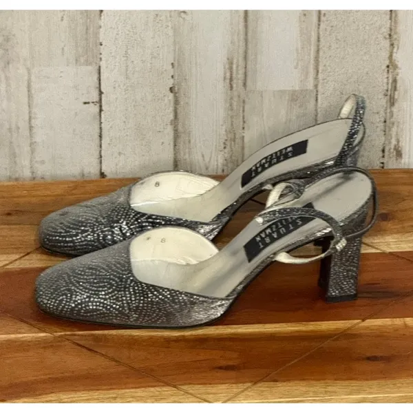 Stuart Weitzman Women's Silver Strappy Block Heels Formal Size‎ 9 - Image 4