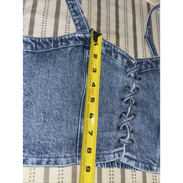 Social Tourist Abercrombie Denim Lace Up Cropped Corset Top Sz M Women’s - Image 9