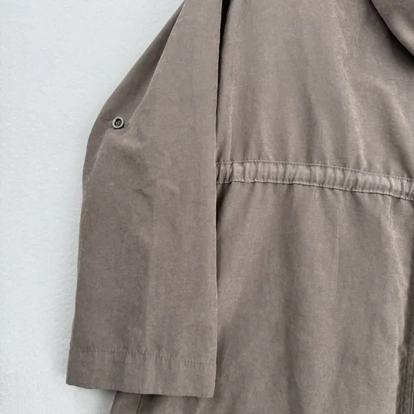 Becool Hooded Utility Jacket Womens Large Taupe Draped Open Front Drawstring - Image 6