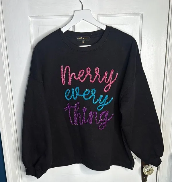 State Of Mine Sparkle Tinsel Merry Everything Sweatshirt W1421 Sz L - Image 5