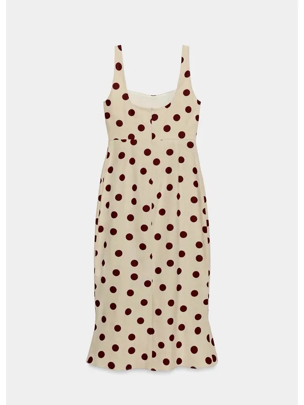 Zara Cream Dress with Brown Polka Dots and Ruffle High-Low Hem - Image 9