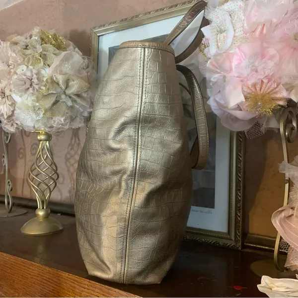 Lauren Ralph Lauren Gold Snakeskin-Embossed Leather Tote Bag - Image 4