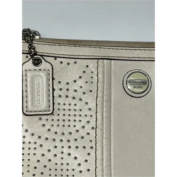 COACH Off White Leather Perforated C Logo Zippered Wristlet w/Cream Lining - Image 3