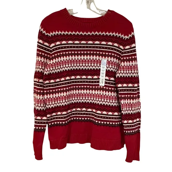 Croft & Barrow Fair Isle Crew‎ Neck Sweater Women's Medium Red Preppy Fisherman - Image 2