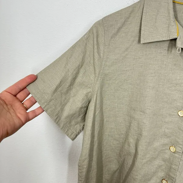 Fundamental Coast Linen Blend Short Sleeve Button Up Shirt Camp Top Beige Size S - Image 3