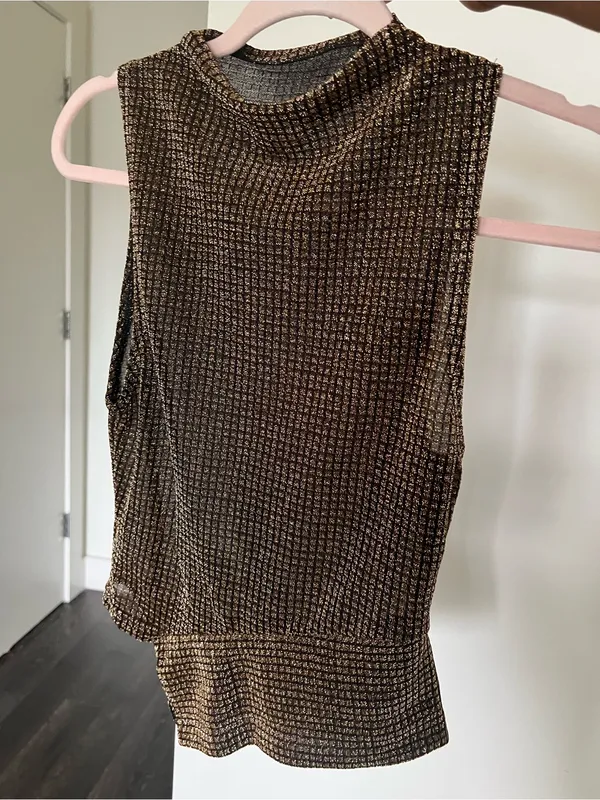 SheIn Sleeveless Metallic Knit Tank Top - Gold/Black - Image 4