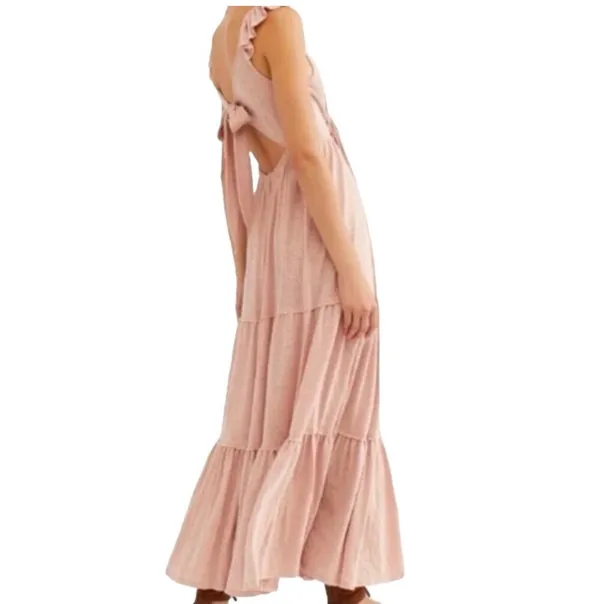 Heather Pink Soft Cotton Sweetheart Boho Maxi Dress - Image 9
