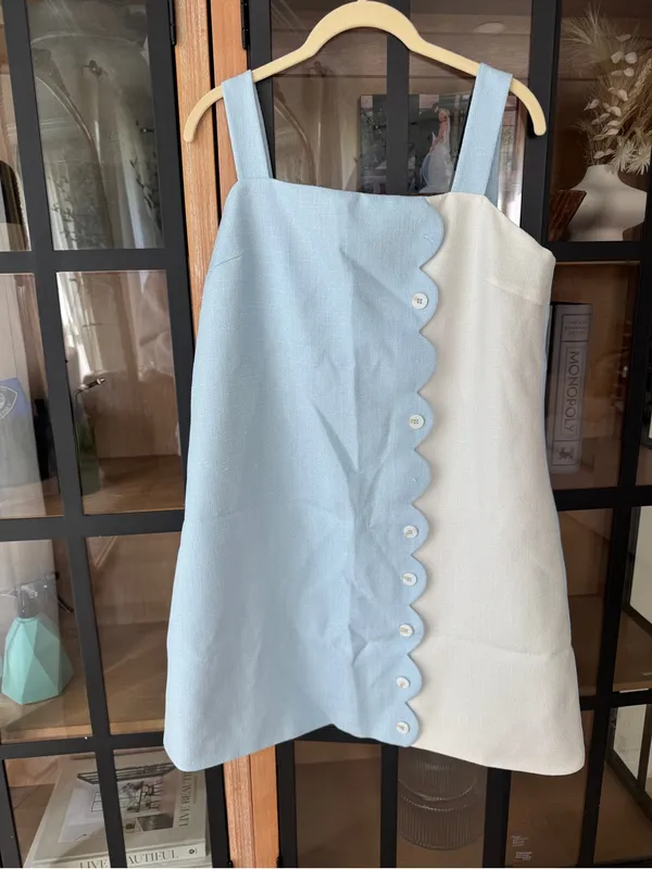 SSYS Isabelle Scalloped mini dress colorblock side sleeveless contrast pastel - Image 2