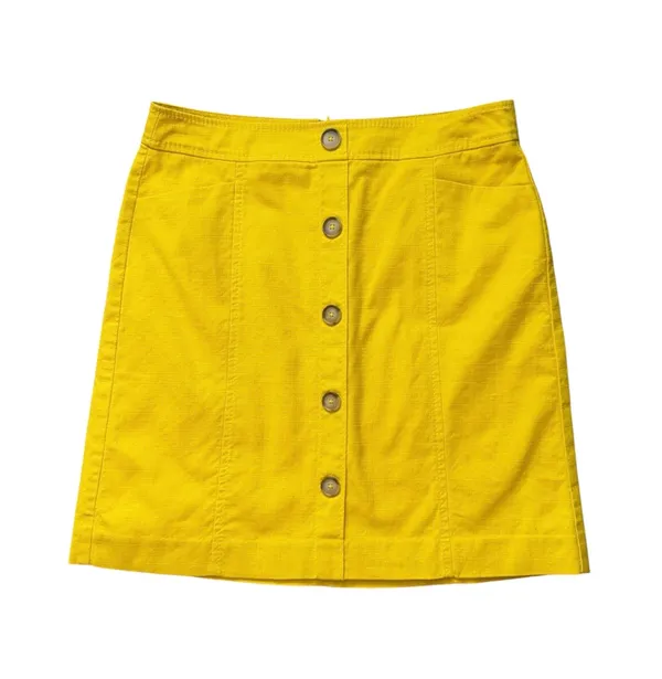 LOFT Sz 2 Sunny Yellow Button Front Utility Mini Skirt Pockets Cotton Blend - Image 2